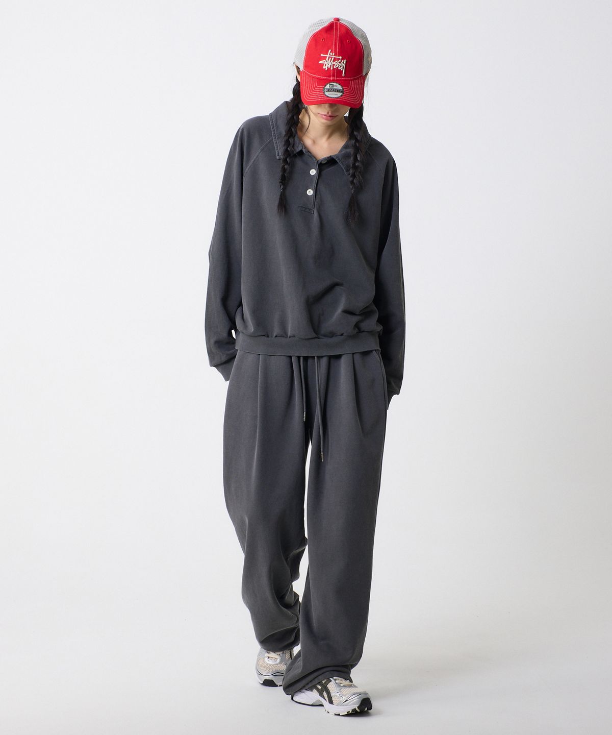 언노운 플라넷(UNKNOWN PLANET) [SET]데일리 피그먼트 스웨트셋업 챠콜