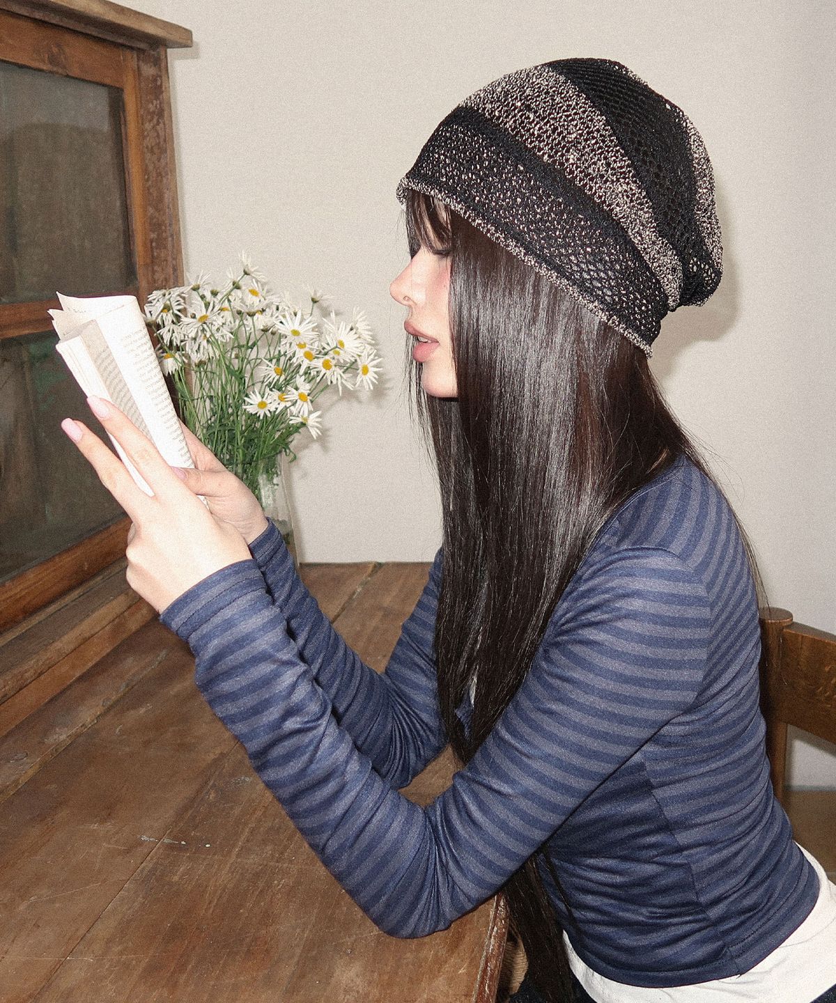 킬리만(KILLIMAN) Stripe Sparkle Beanie -Black Beige