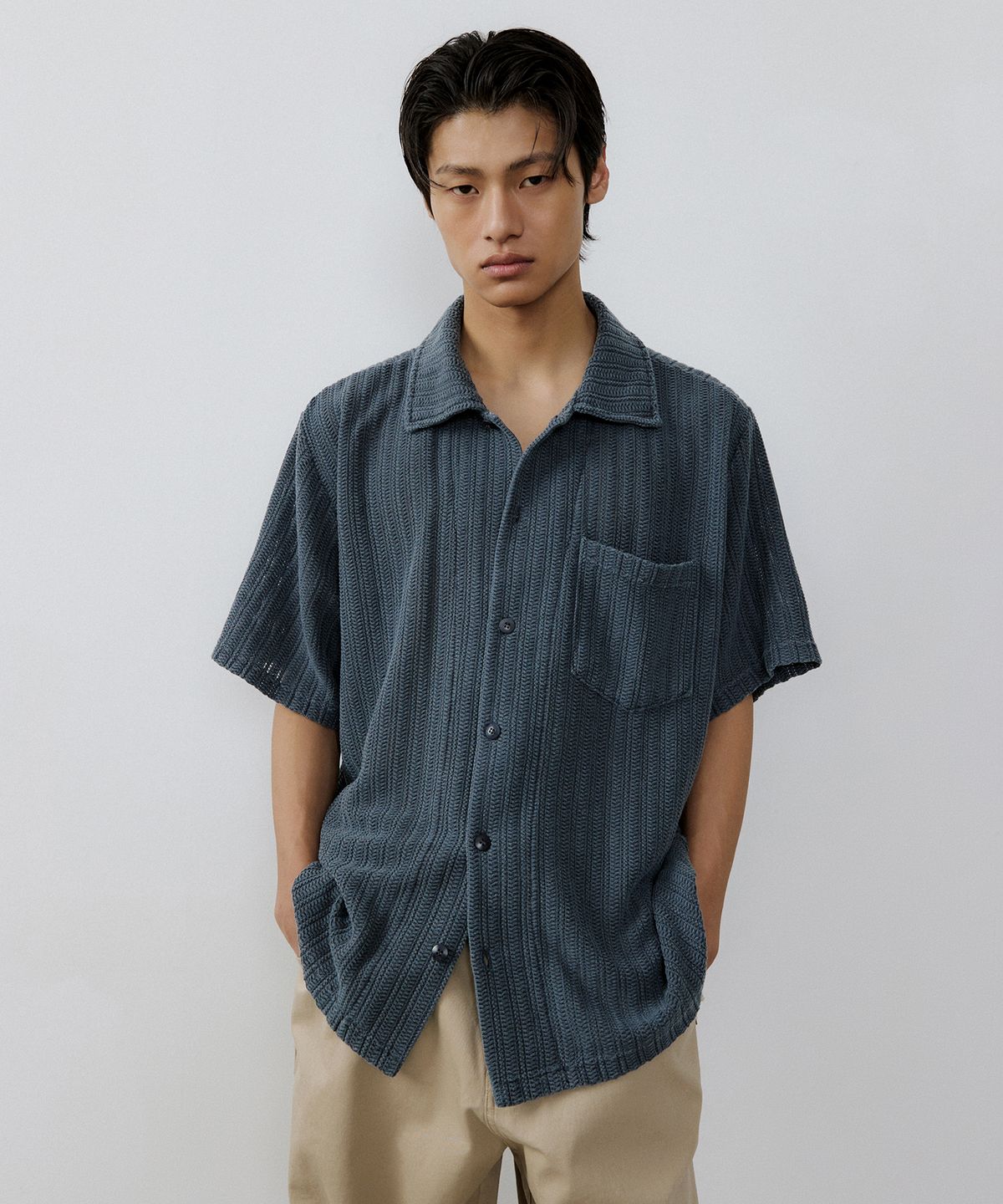 엔도어(ENDOOR) Vintage crochet 1/2 shirts (vtg navy)