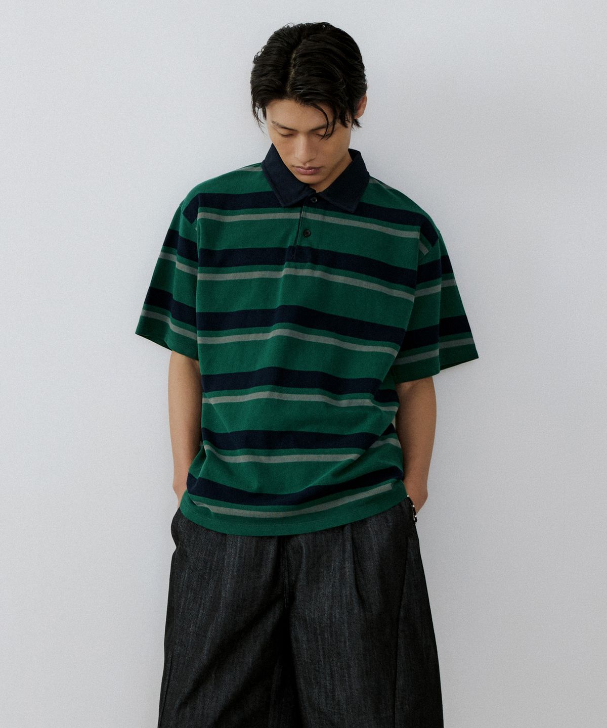 엔도어(ENDOOR) Vintage pk stripe 1/2 polo shirt (vtg green)