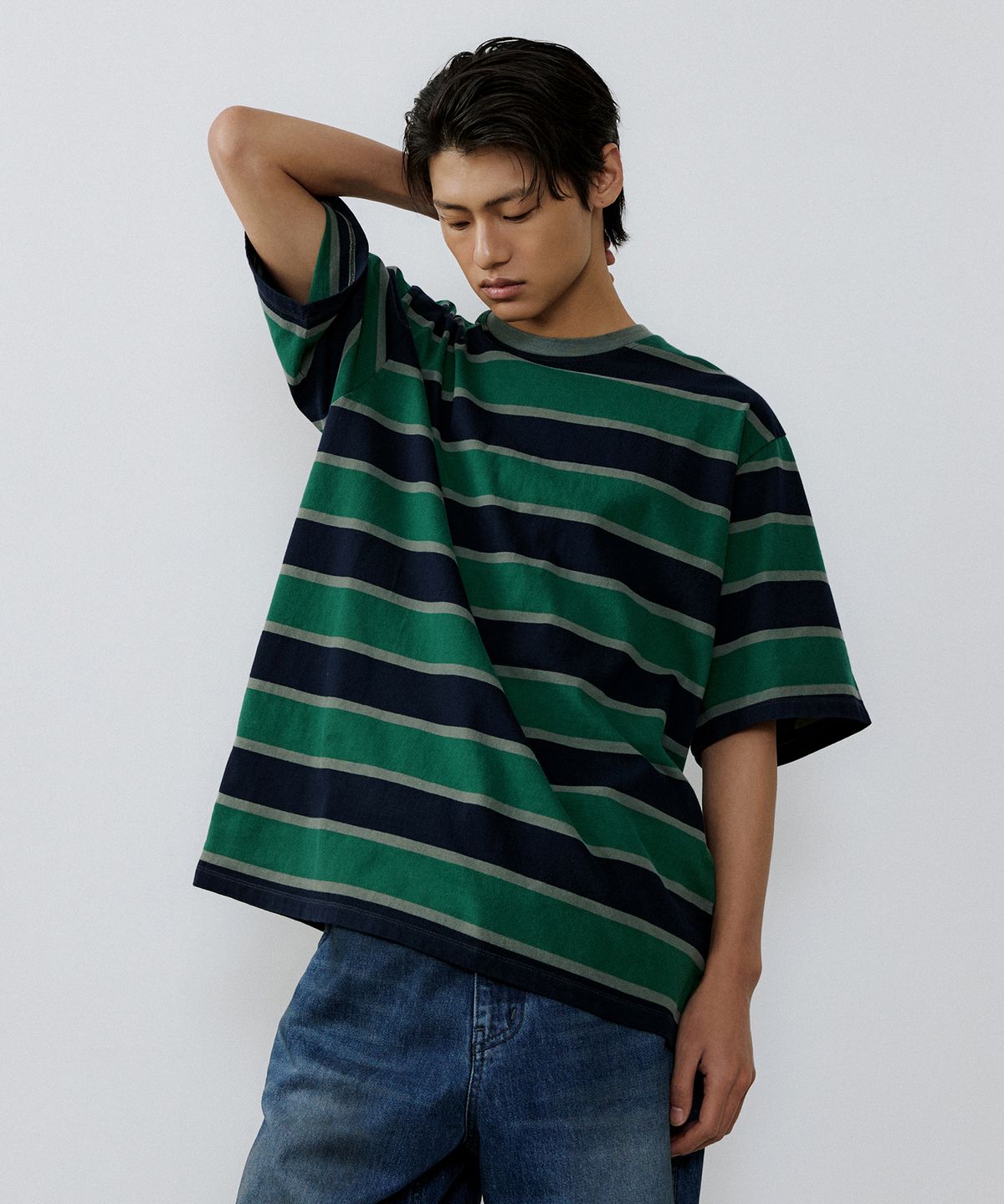 엔도어(ENDOOR) Vintage stripe 1/2 t-shirt (vtg green)