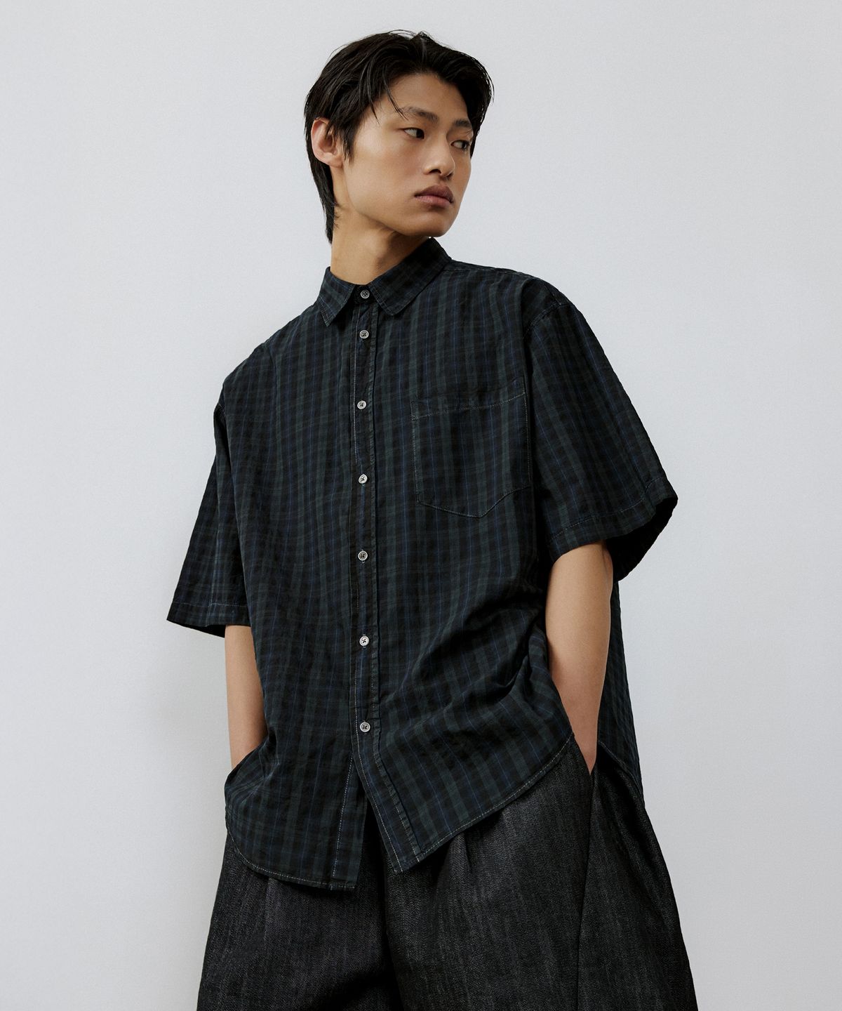 엔도어(ENDOOR) Vintage check 1/2 shirt (vtg green)