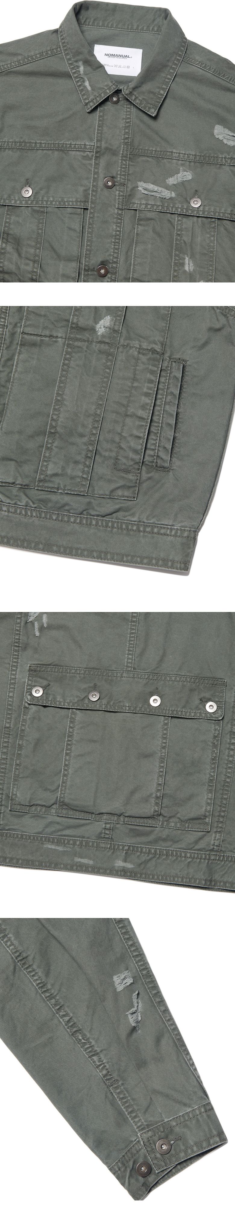 MUSINSA | NOMANUAL I.P DAMAGED JACKET - KHAKI GRAY