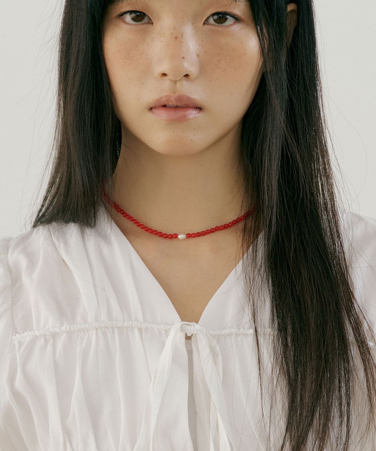 루시르주(LUCIR ZU) Pearl Pendant Onyx Necklace (red)