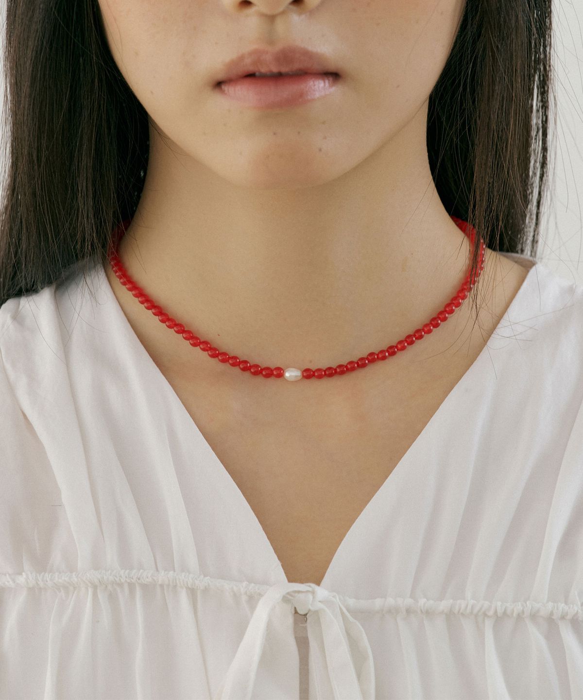 루시르주(LUCIR ZU) Pearl Pendant Onyx Necklace (red)