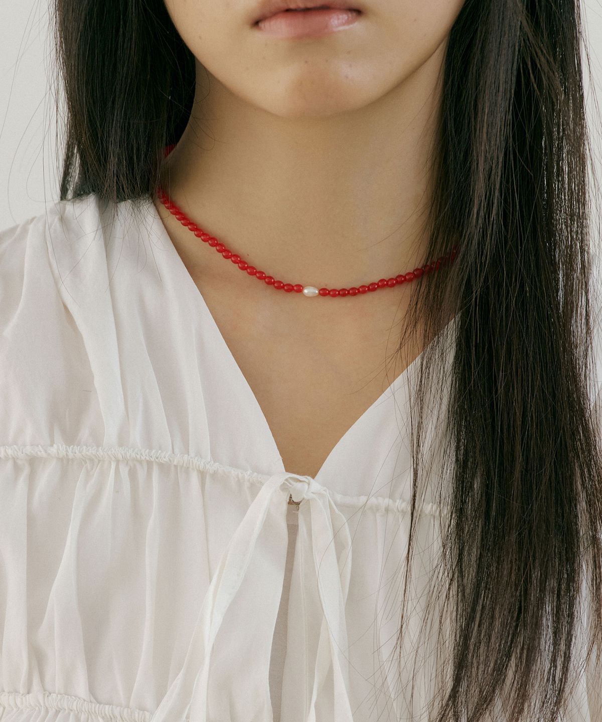 루시르주(LUCIR ZU) Pearl Pendant Onyx Necklace (red)