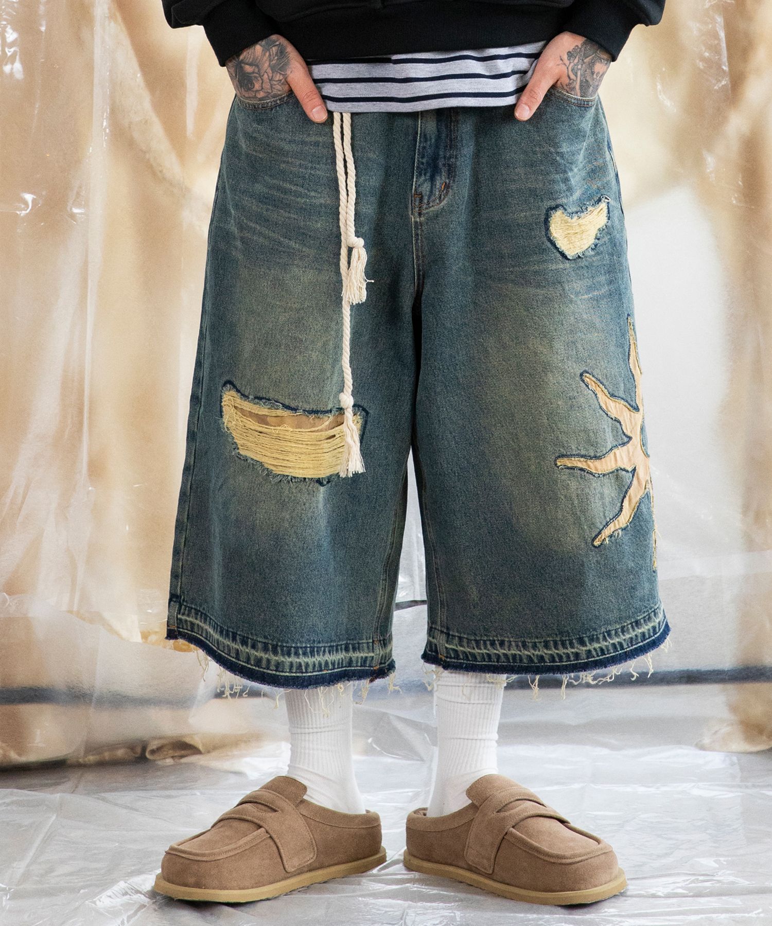 ◆25SS XTONZ Sunshine Wide Bermuda Denim Pants◆ MUSINSA | XTONZ XP259 Sunshine Wide Bermuda Denim Pants (BLUE)