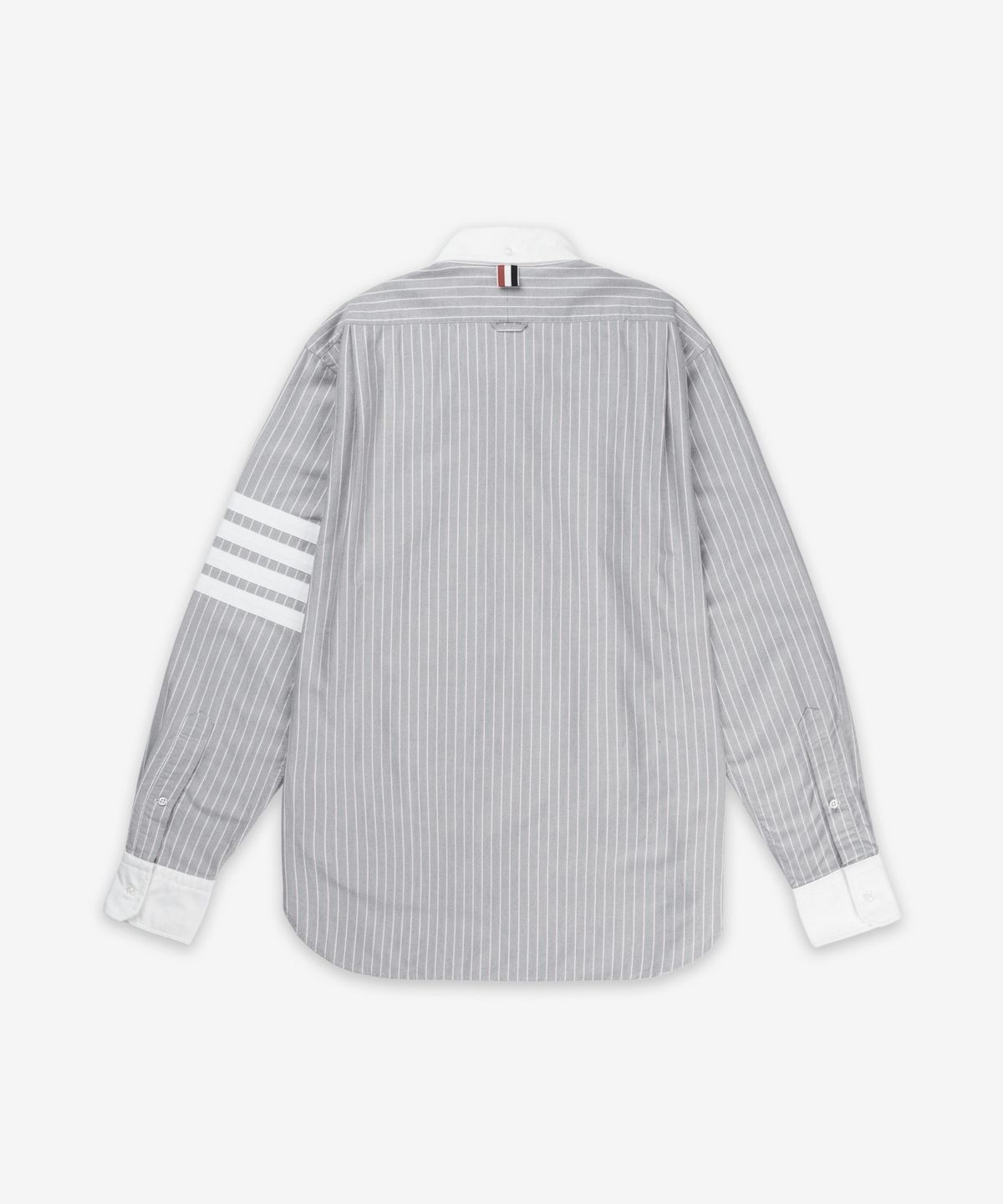 톰 브라운(THOM BROWNE) 스트라이프 옥스포드 4바 미니 라운드 카라 셔츠 - 네이비:화이트 / MWL414CF0013415