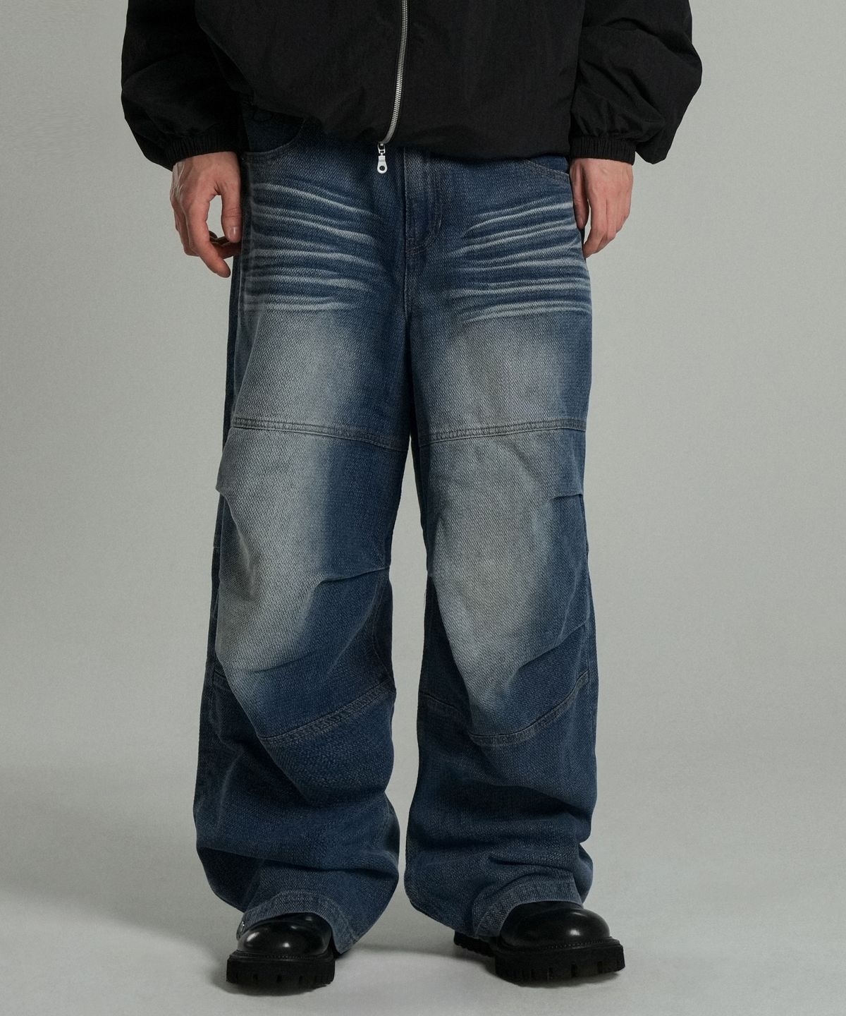 아이돈워너셀(IDWS) Cactus Pattern Maxi Denim Pants Indigo