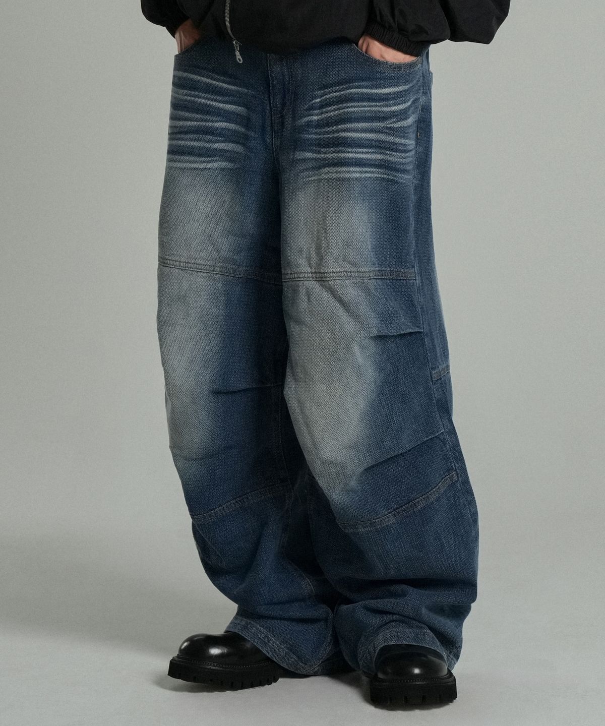 아이돈워너셀(IDWS) Cactus Pattern Maxi Denim Pants Indigo