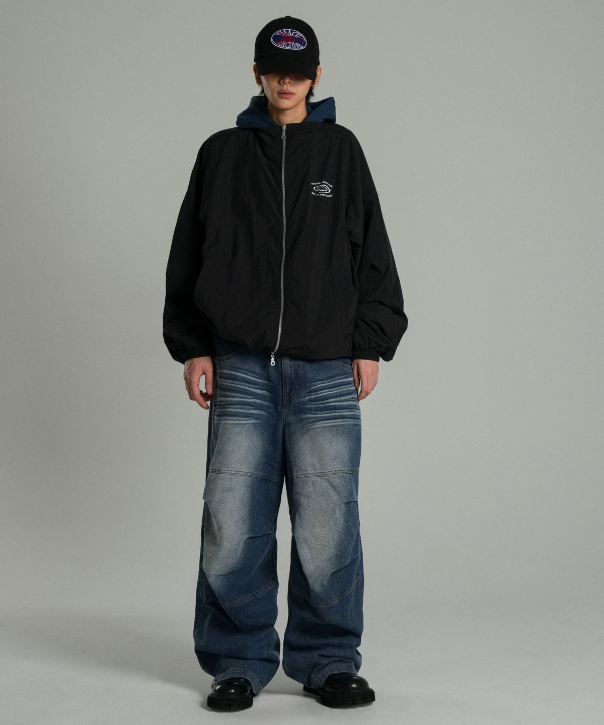 아이돈워너셀(IDWS) Cactus Pattern Maxi Denim Pants Indigo