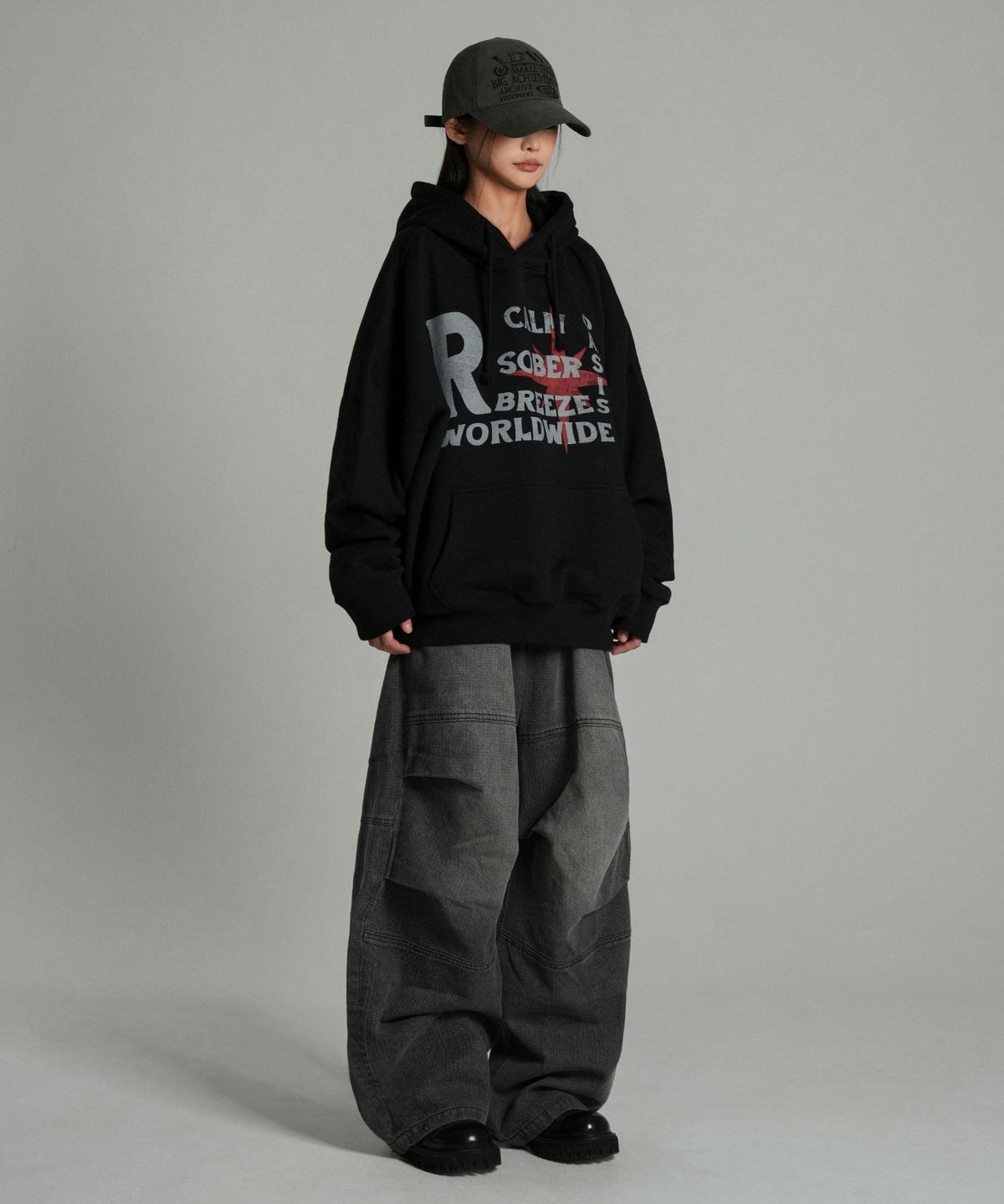 아이돈워너셀(IDWS) Cactus Pattern Maxi Denim Pants Black