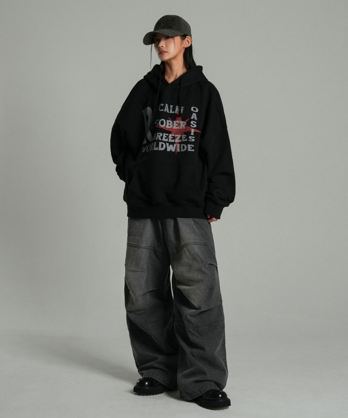 아이돈워너셀(IDWS) Cactus Pattern Maxi Denim Pants Black