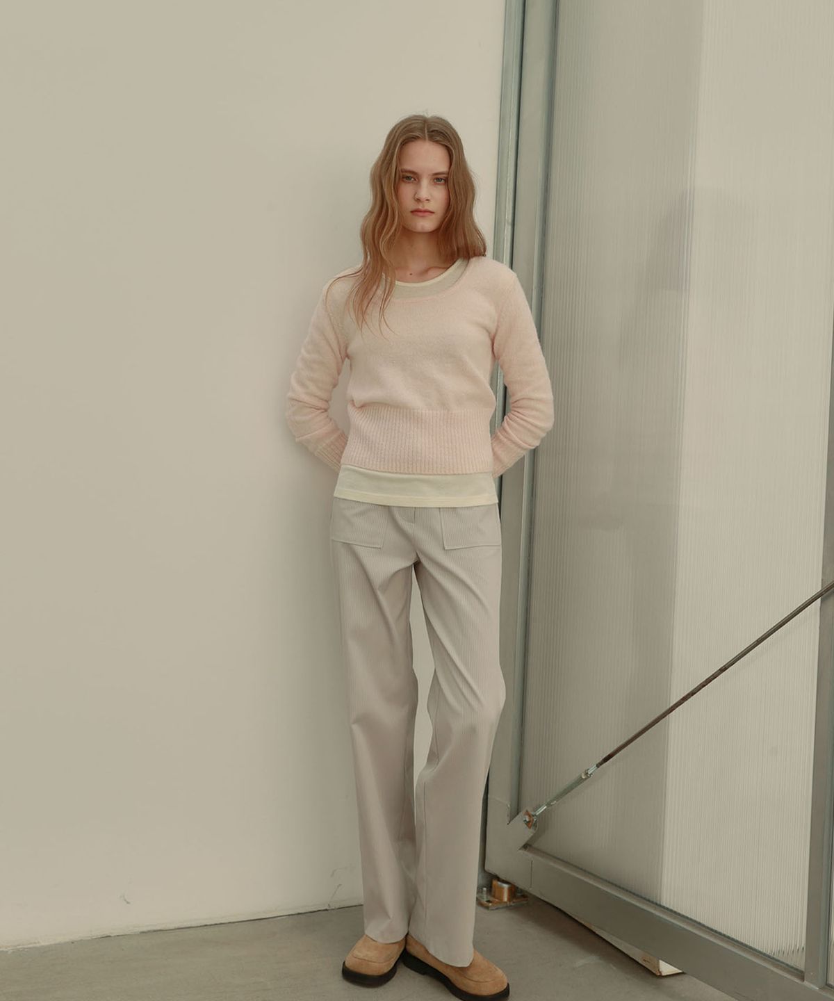 아우로(OURO) SQUARED NECK WOOL KNIT [ PINK ]
