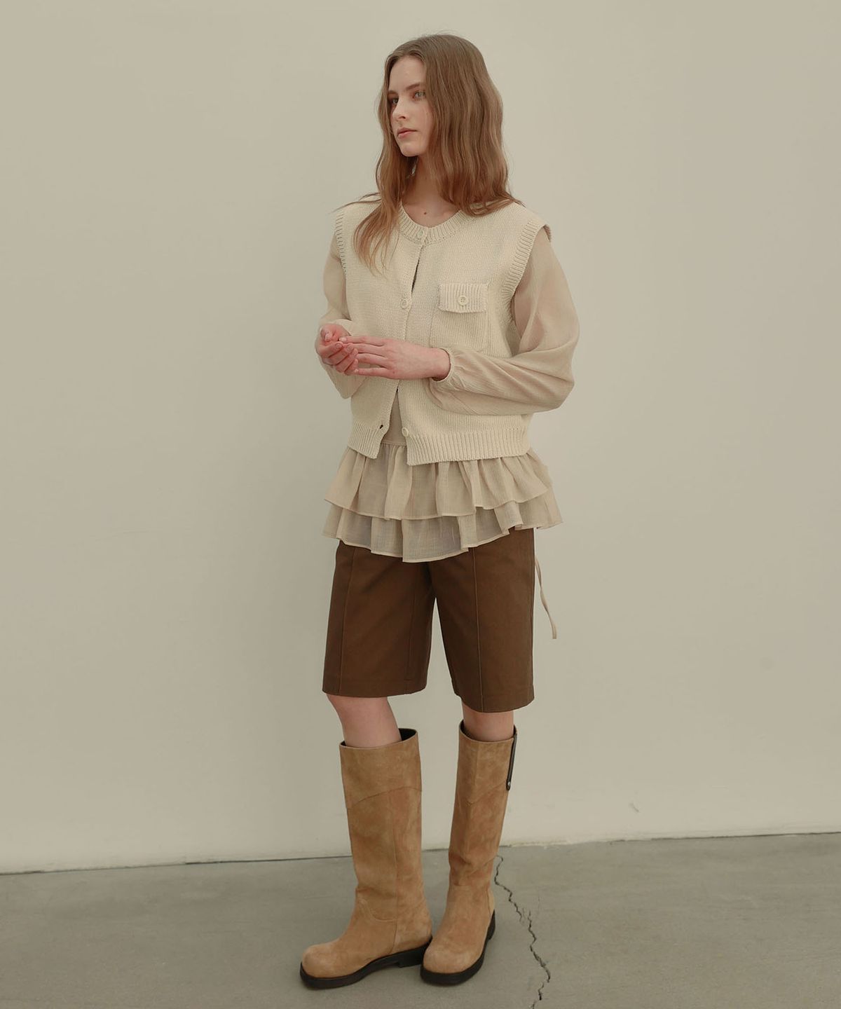 아우로(OURO) FRENCH KNIT VEST [ CREAM ]