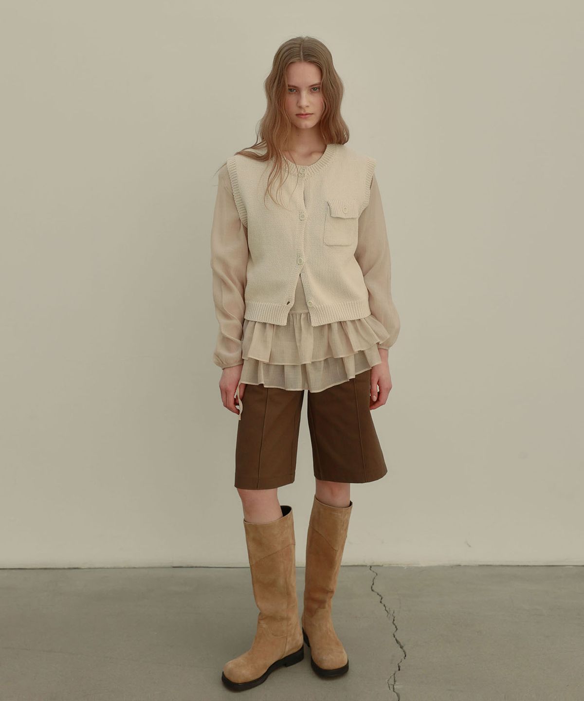 아우로(OURO) FRENCH KNIT VEST [ CREAM ]