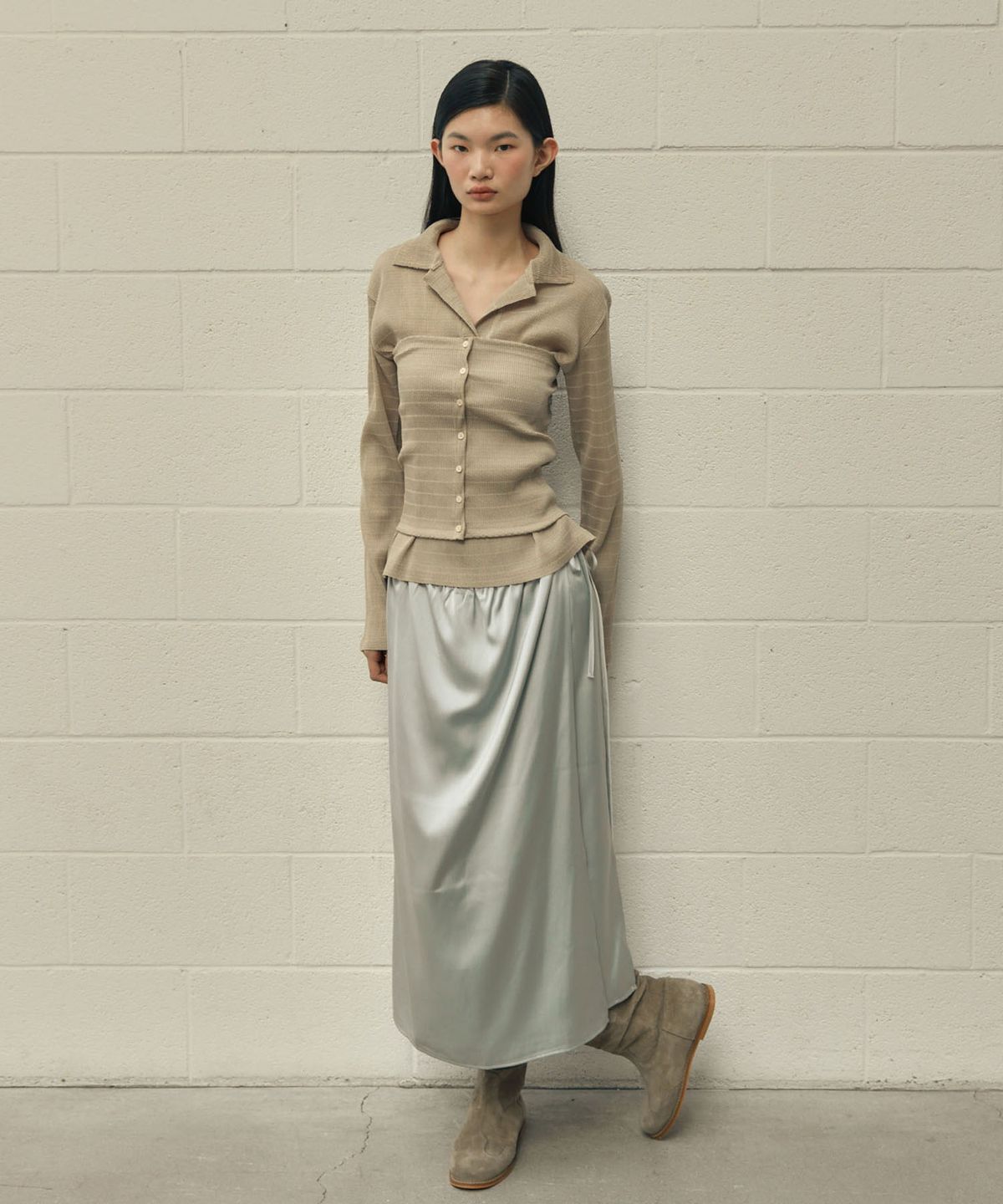 아우로(OURO) PLEATS LAYERED SHIRTS [ BEIGE ]