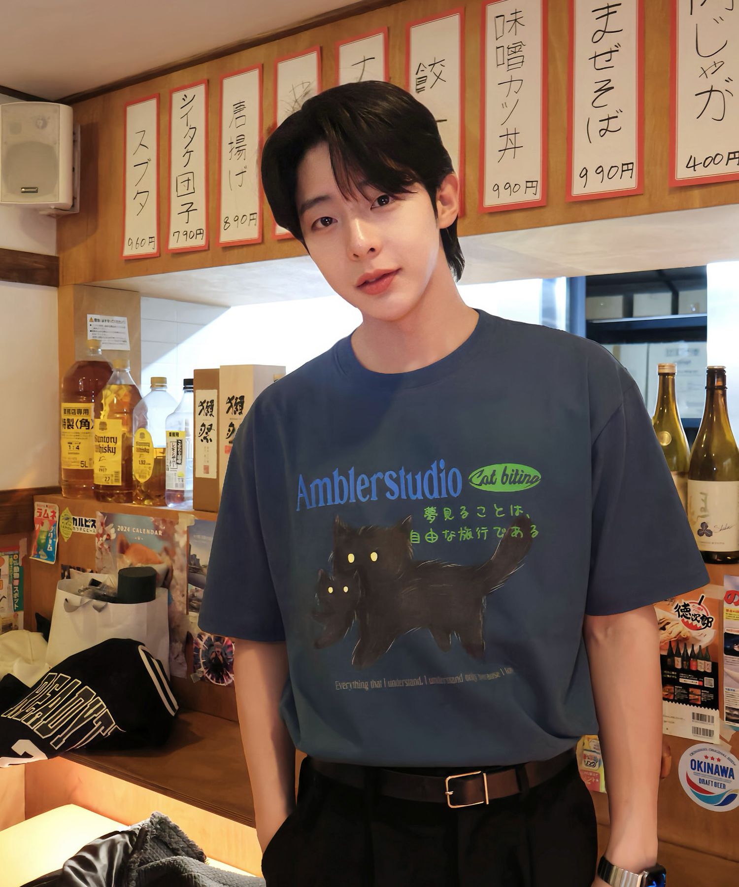 MUSINSA | AMBLER Cat biting graphic short sleeve t-shirt