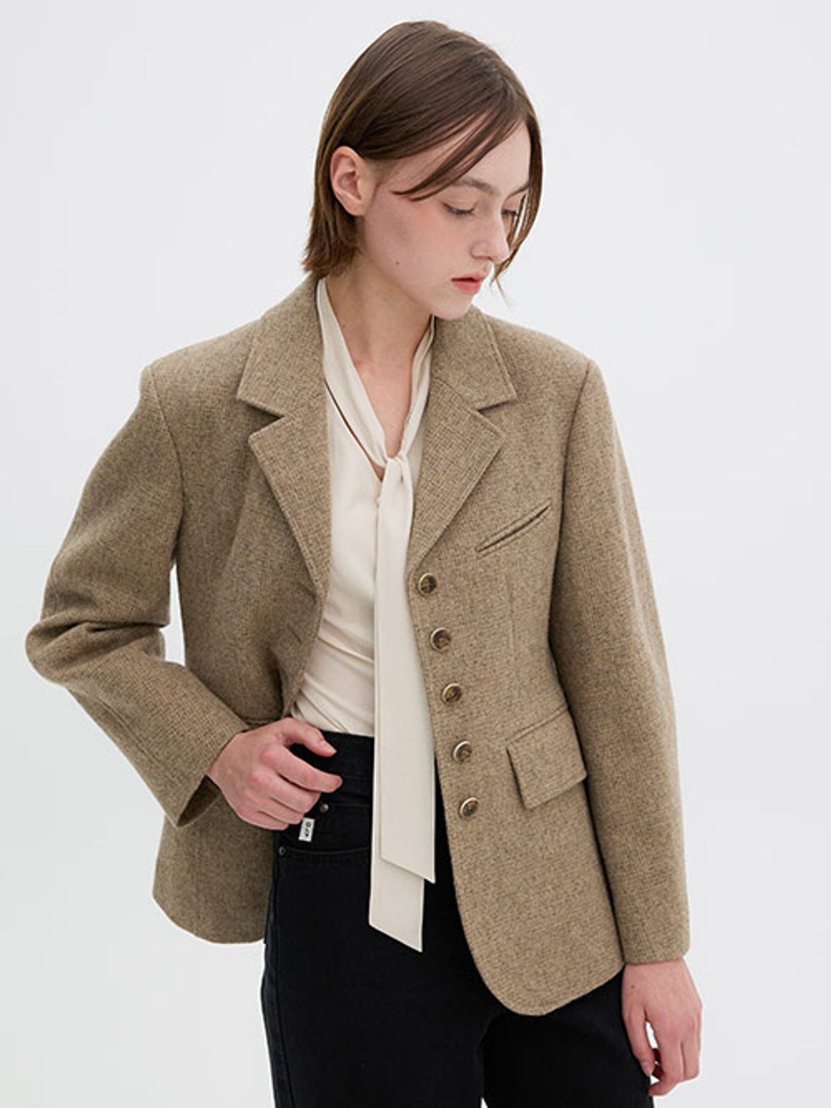 올리브 데 올리브(OLIVE DES OLIVE) 울 블렌드 싱글 테일러드 체크 자켓 OW5XJ9520