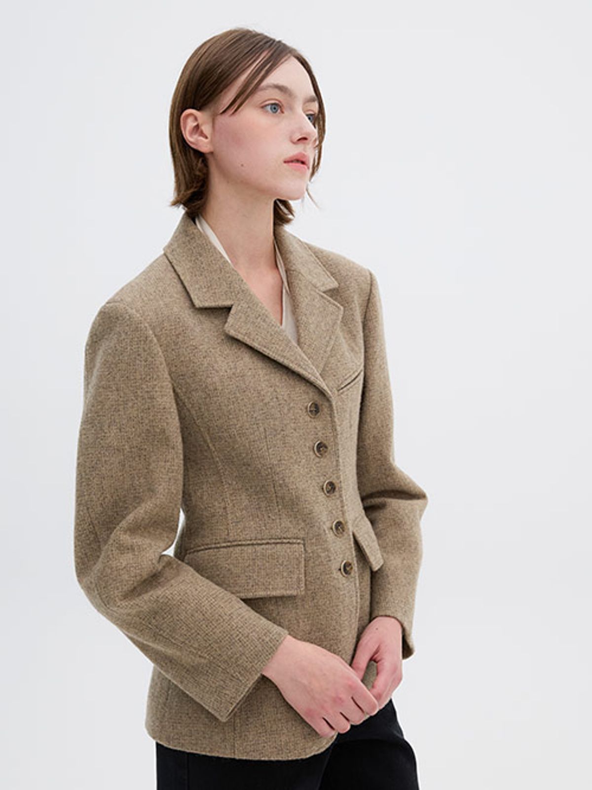 올리브 데 올리브(OLIVE DES OLIVE) 울 블렌드 싱글 테일러드 체크 자켓 OW5XJ9520