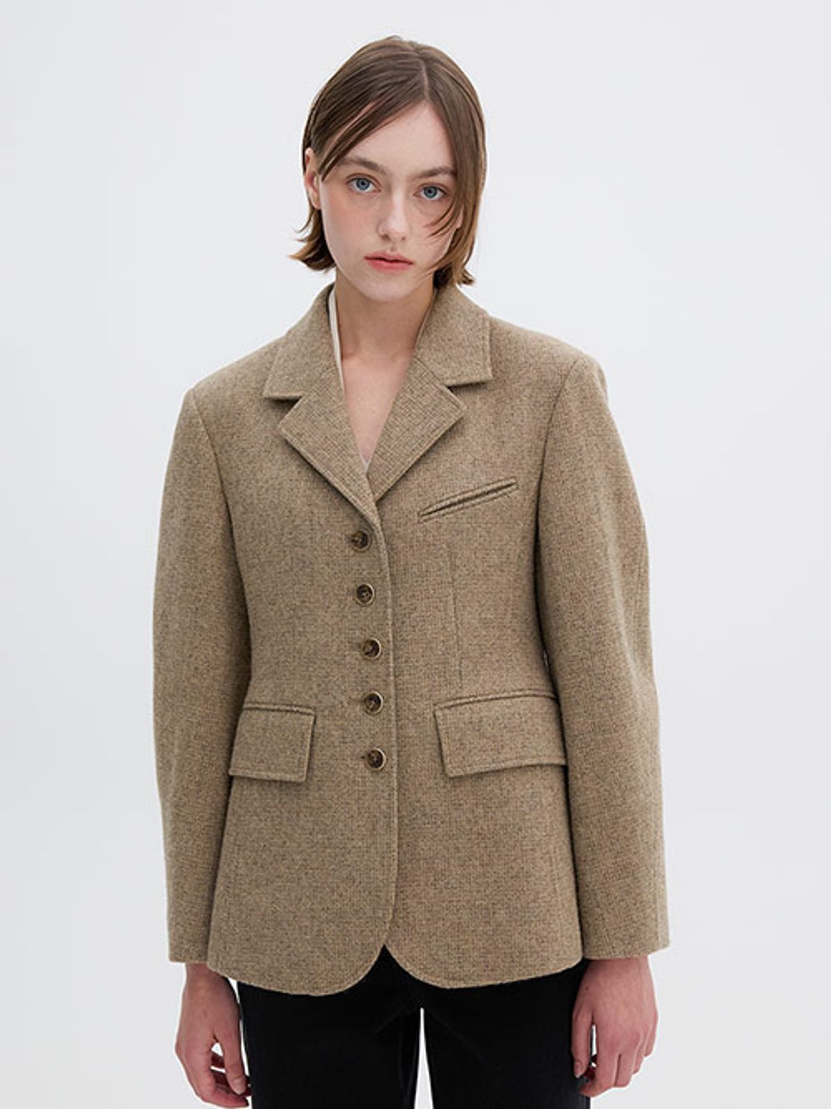 올리브 데 올리브(OLIVE DES OLIVE) 울 블렌드 싱글 테일러드 체크 자켓 OW5XJ9520