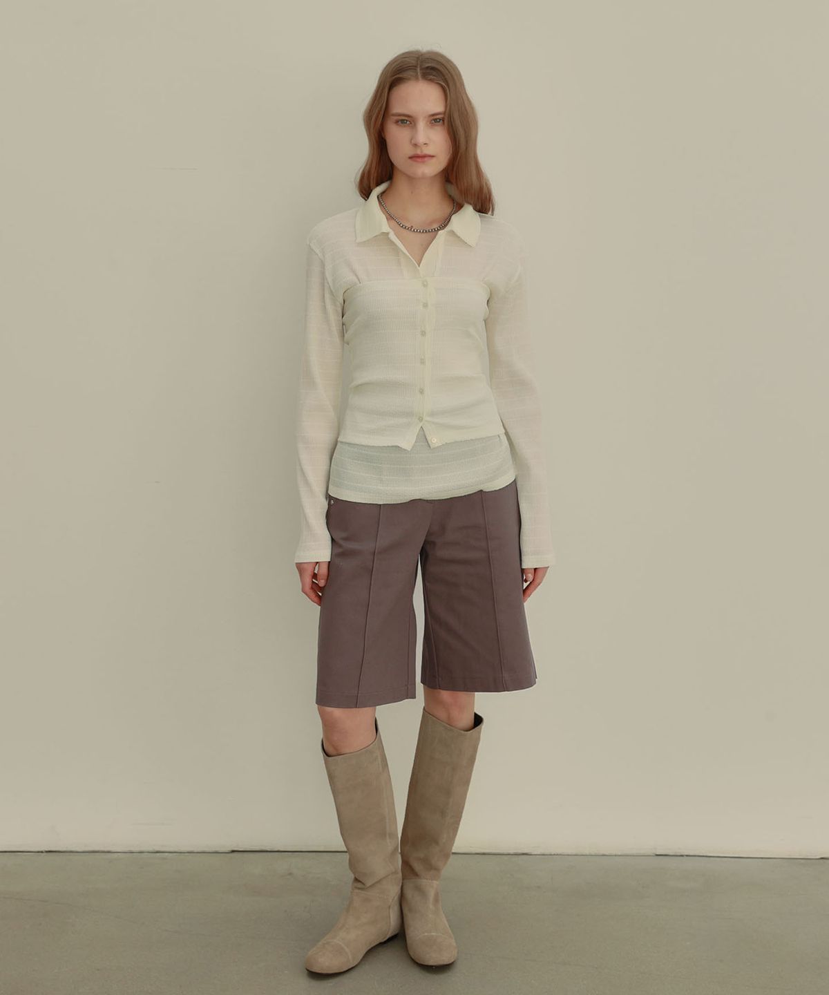 아우로(OURO) WASHING BERMUDA PANTS [ LAVENDER ]