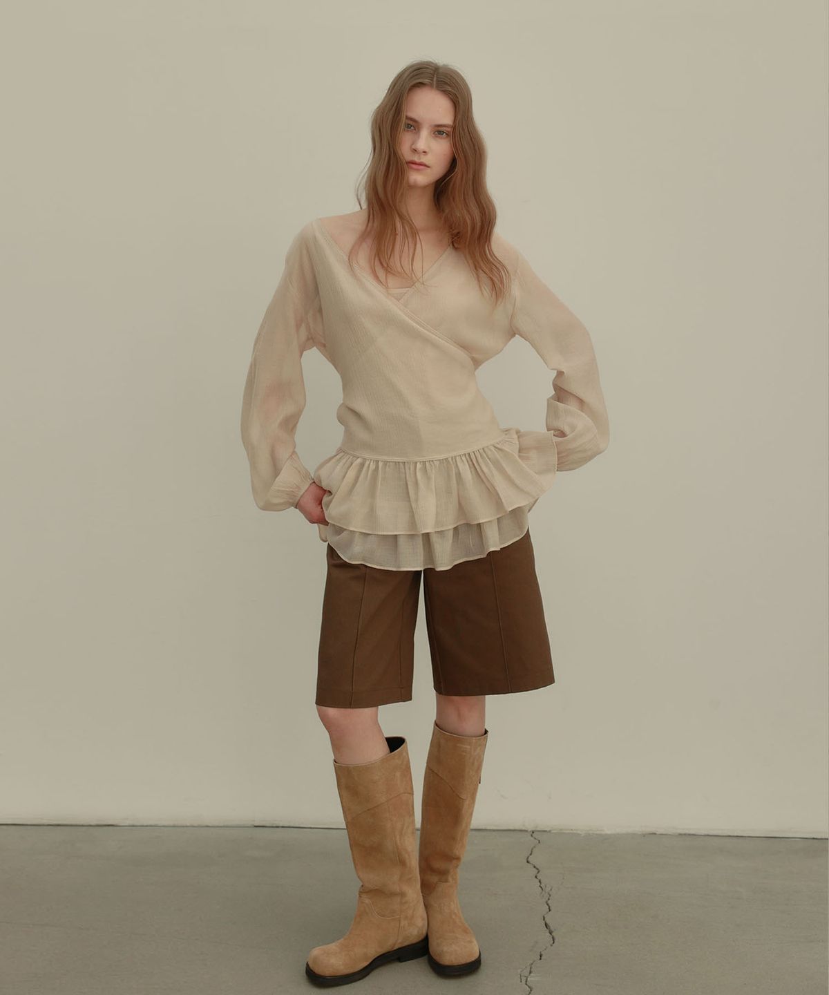 아우로(OURO) WASHING BERMUDA PANTS [ KHAKI ]