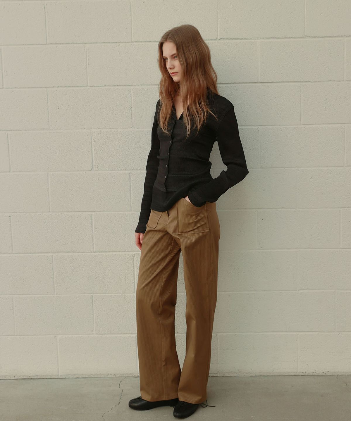 아우로(OURO) STRIPE POCKET PANTS [ CAMEL ]