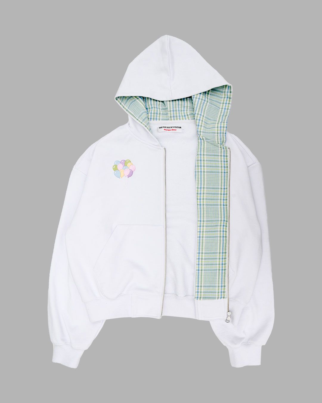 【THE MUSEUM VISITOR】 RABBIT EMBROIDERY ZIPUP HOODIE GREY THE MUSEUM VISITOR