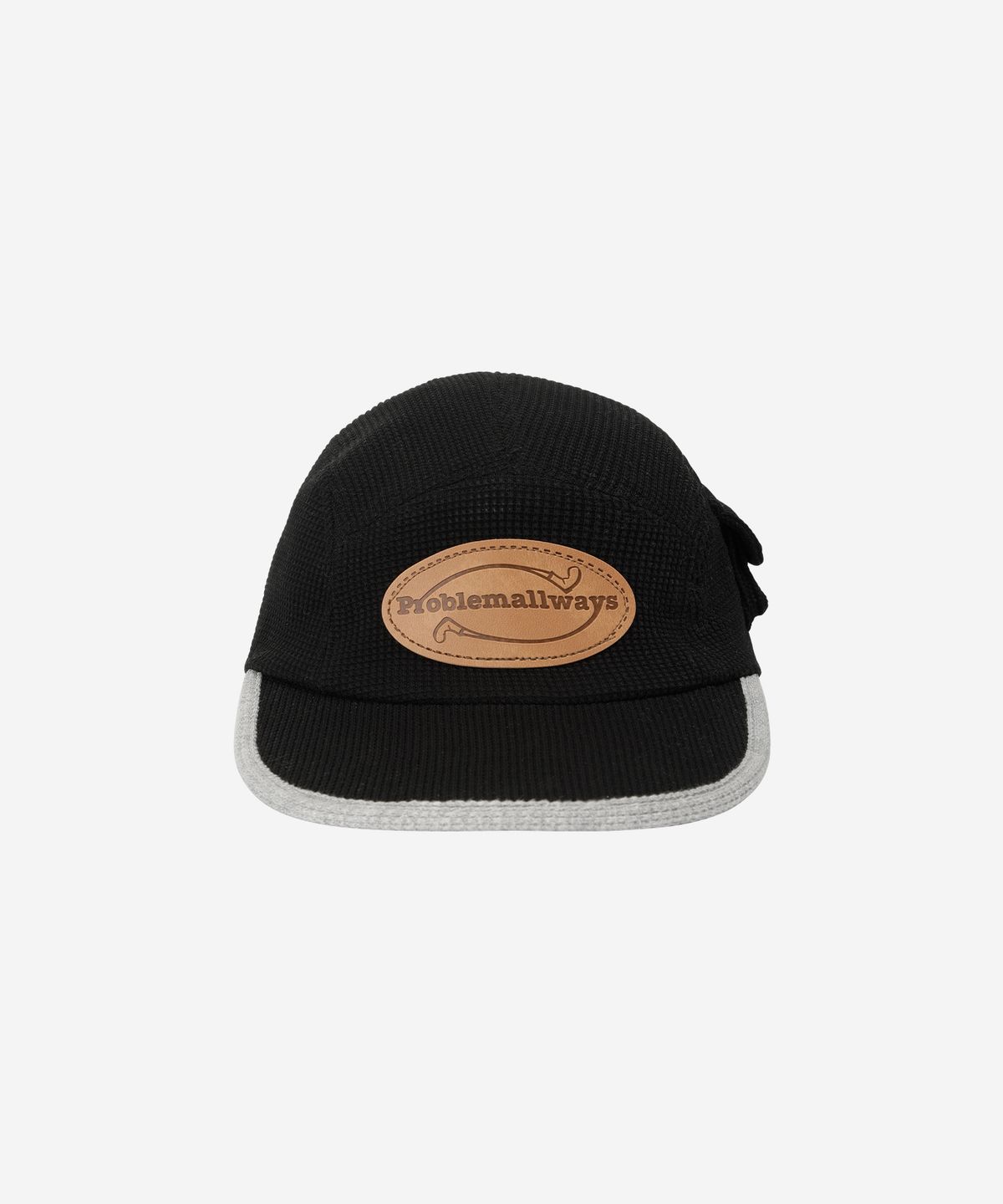프라블럼올웨이즈(PROBLEMALLWAYS) Logo Leather Patch Waffle Camp Cap Black