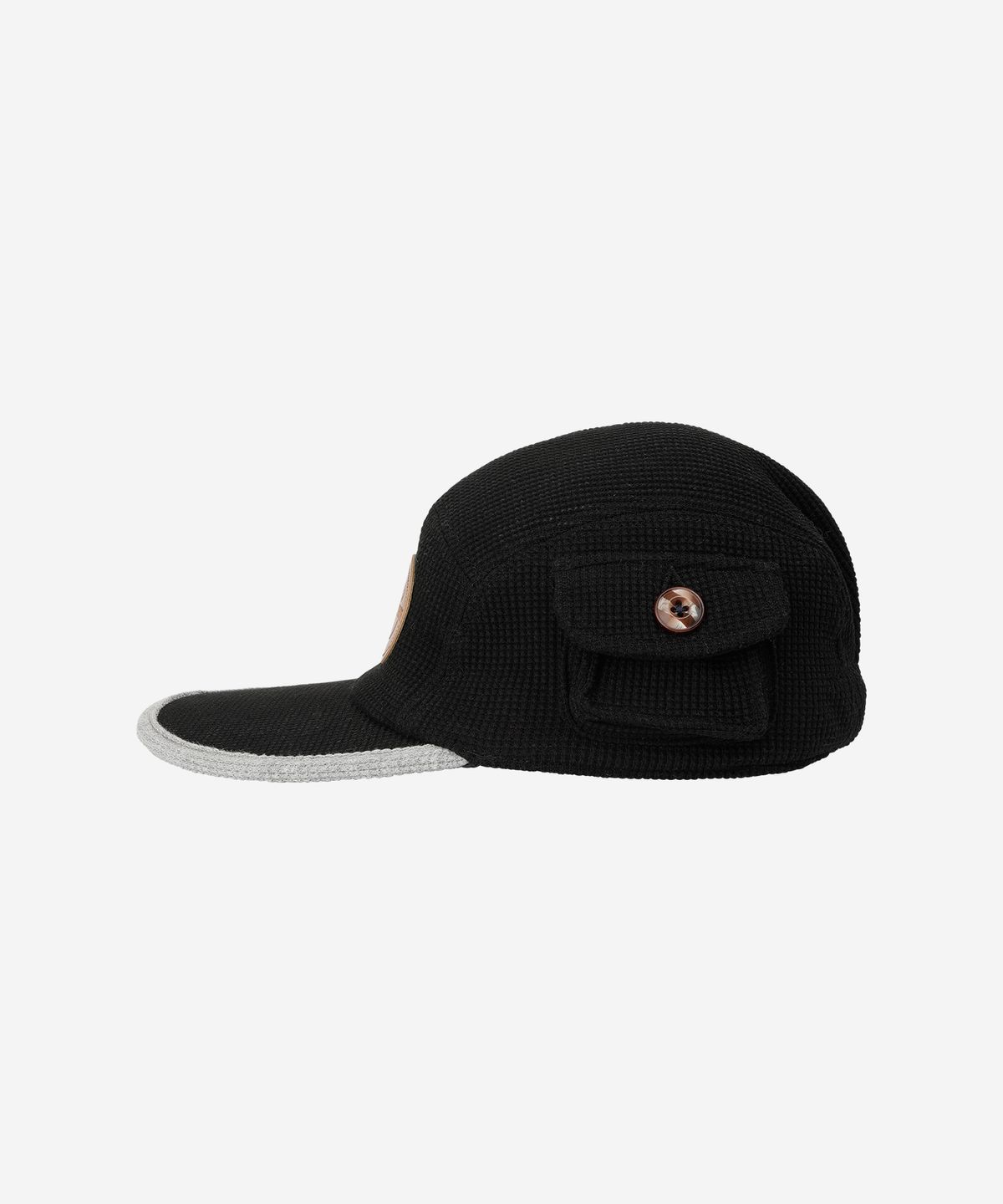 프라블럼올웨이즈(PROBLEMALLWAYS) Logo Leather Patch Waffle Camp Cap Black
