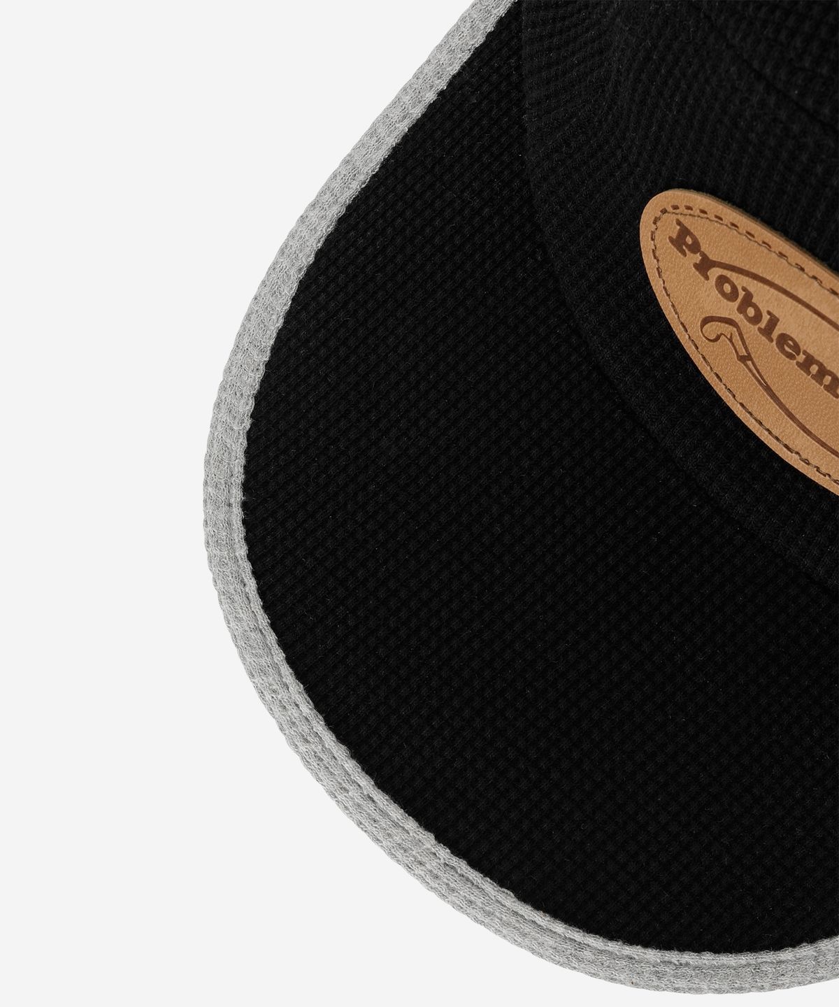 프라블럼올웨이즈(PROBLEMALLWAYS) Logo Leather Patch Waffle Camp Cap Black