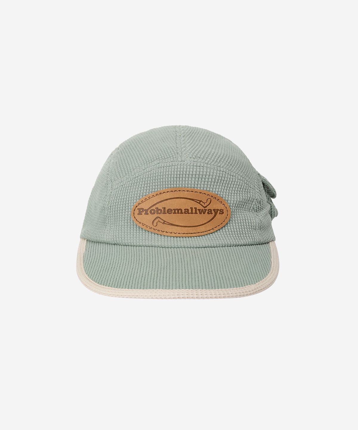 프라블럼올웨이즈(PROBLEMALLWAYS) Logo Leather Patch Waffle Camp Cap Pistachio