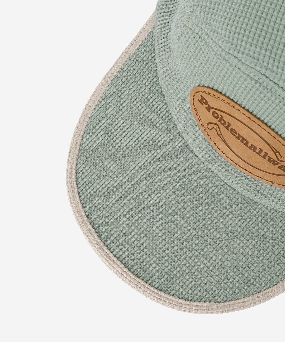 프라블럼올웨이즈(PROBLEMALLWAYS) Logo Leather Patch Waffle Camp Cap Pistachio