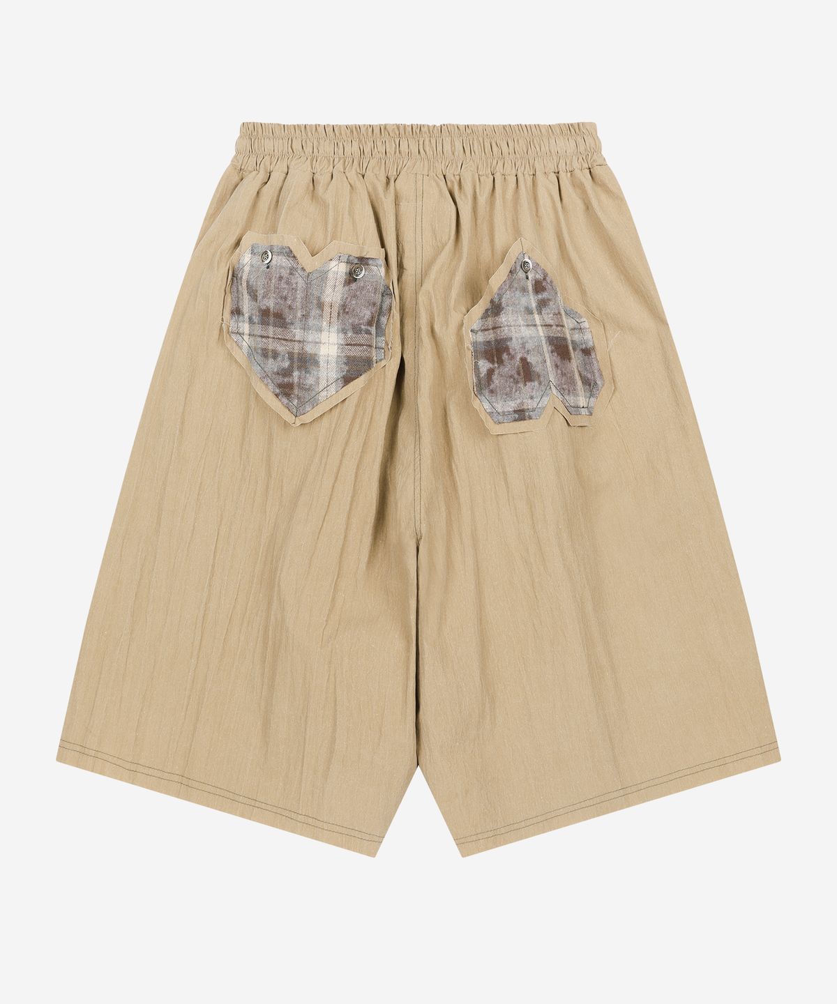 프라블럼올웨이즈(PROBLEMALLWAYS) Offset Heart-Patch Vintage Shorts Beige