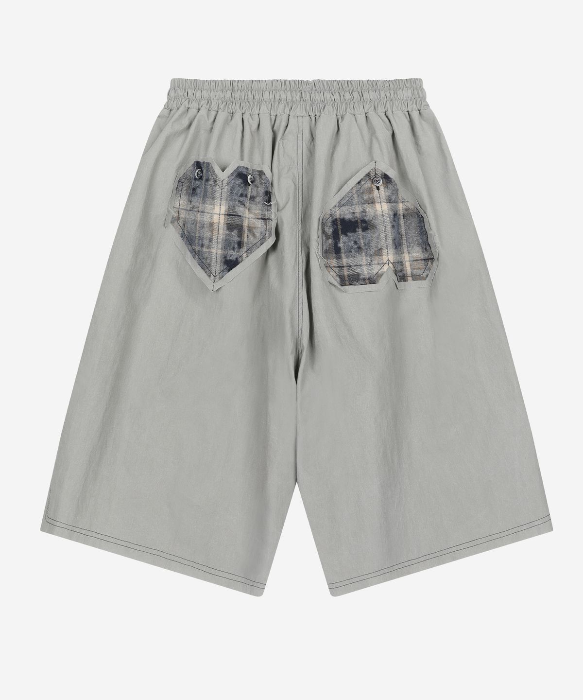 프라블럼올웨이즈(PROBLEMALLWAYS) Offset Heart-Patch Vintage Shorts Gray