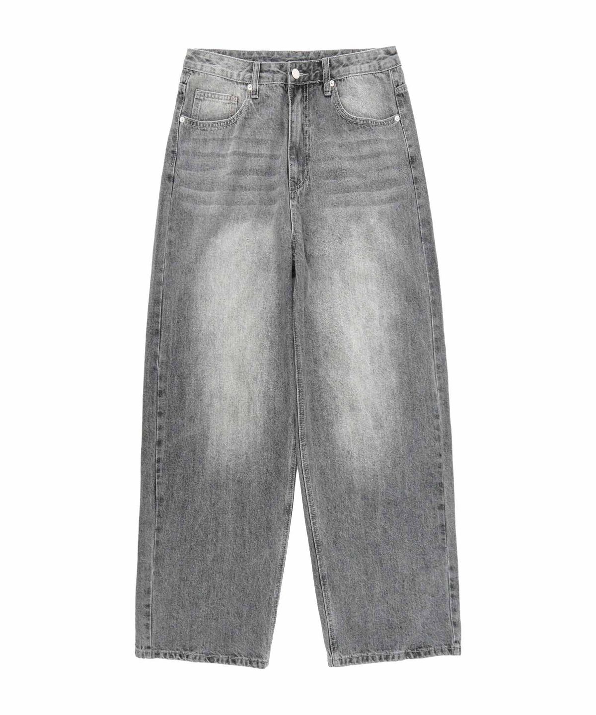 아크시(ACSHI) 루즈 워시드 벌룬핏 와이드 데님 팬츠 유니섹스 (블랙워싱)