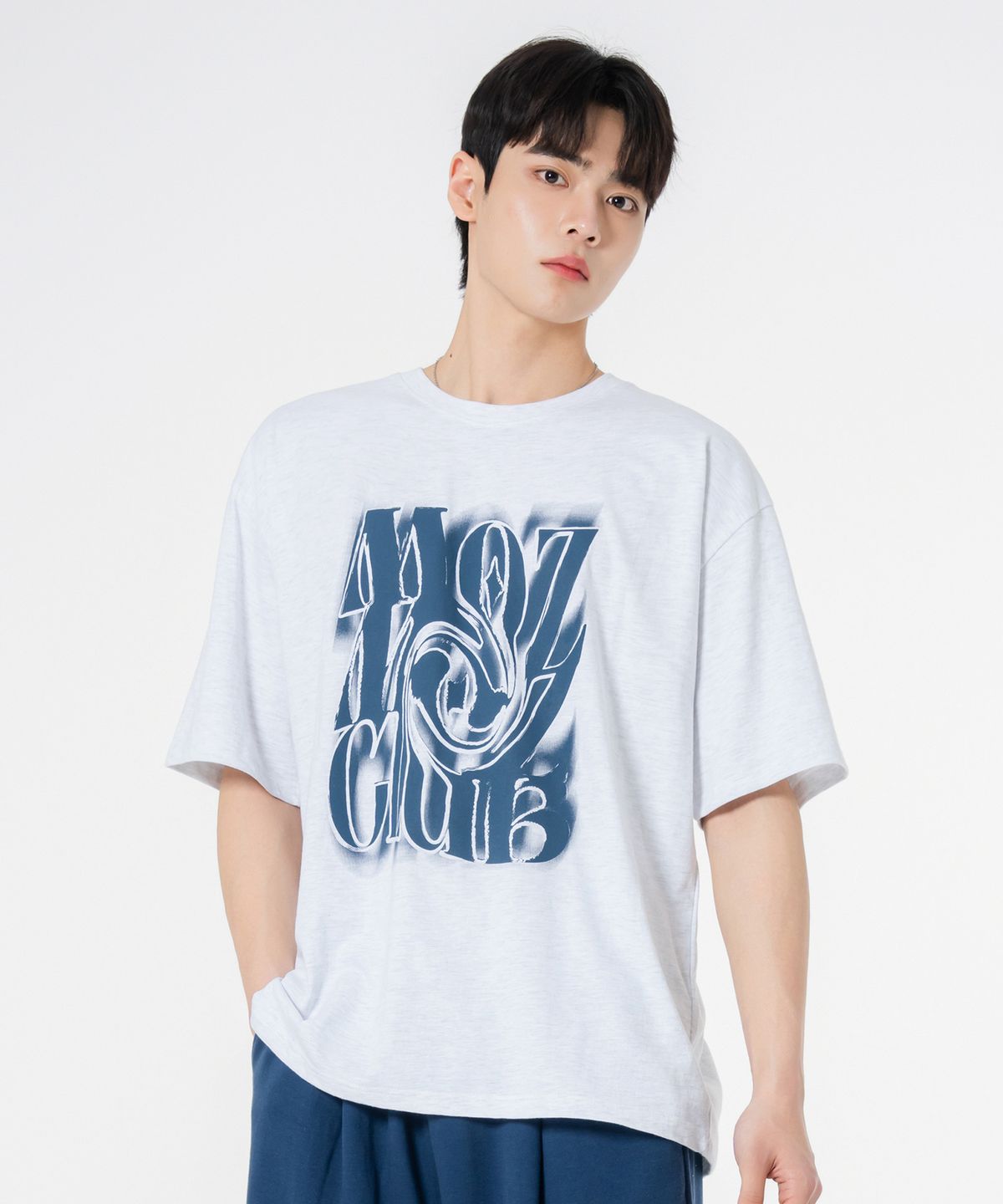 모즈모즈(MOZMOZ) 카오스 오버핏 반팔티셔츠 백메란지