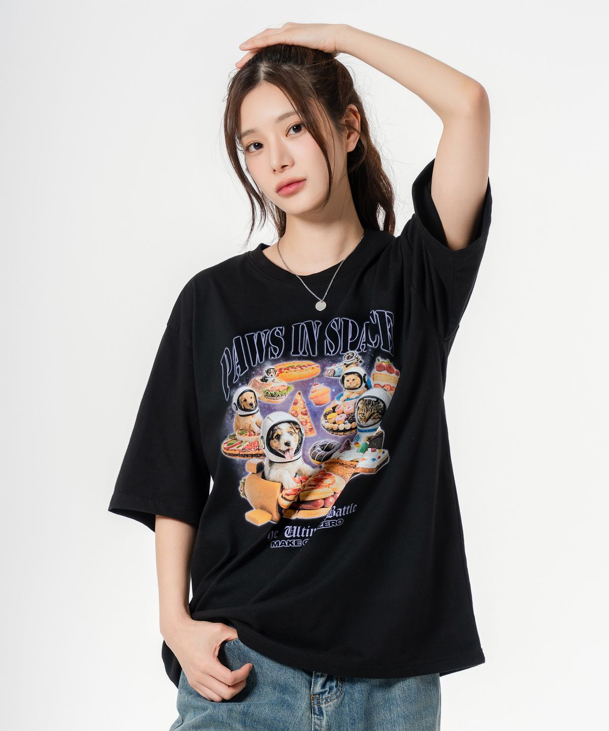 모즈모즈(MOZMOZ) 디저트워 오버핏 반팔티셔츠 블랙