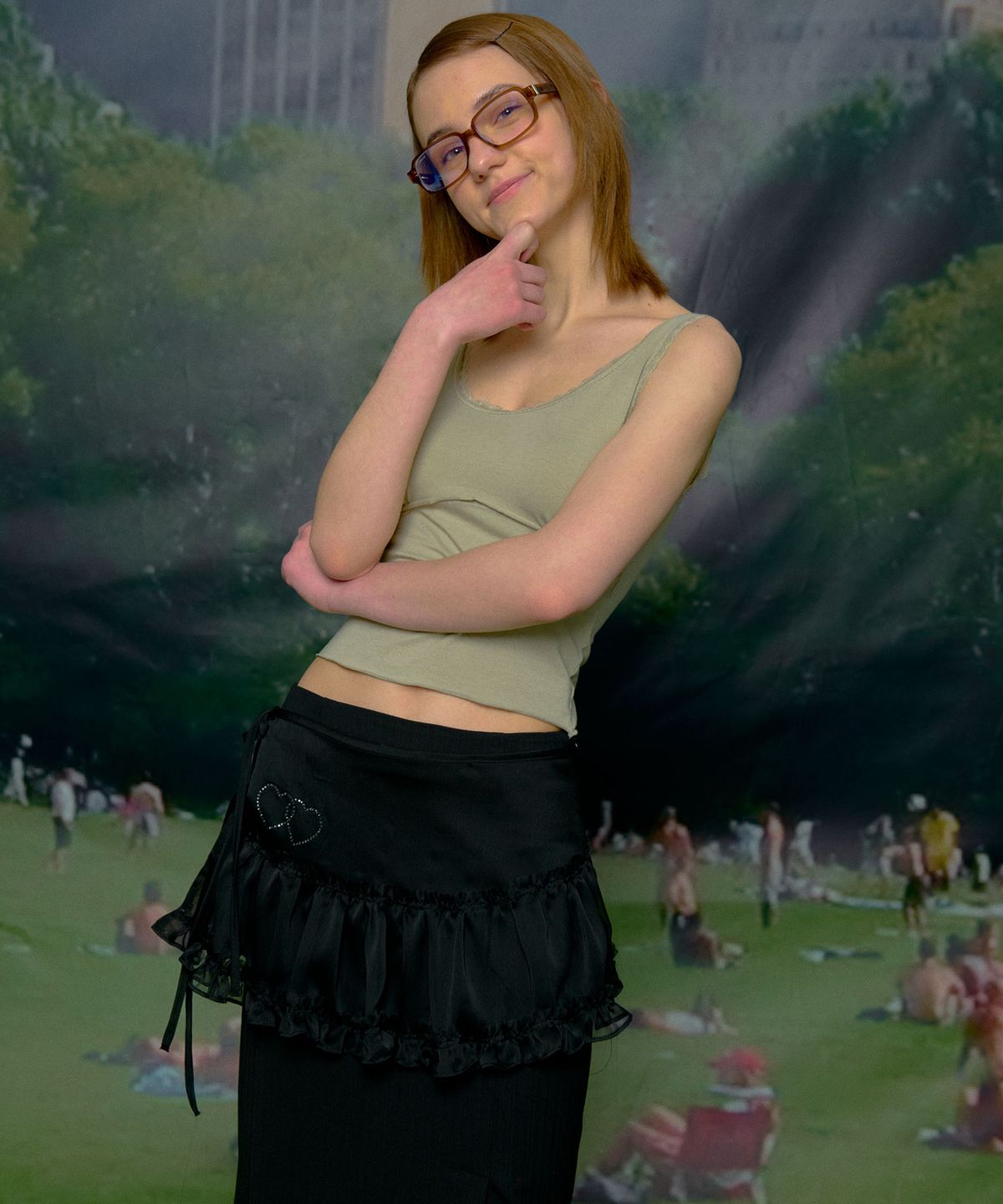 루루서울(LOULOUSEOUL) Glow Sheer Layering Skirt (Black)