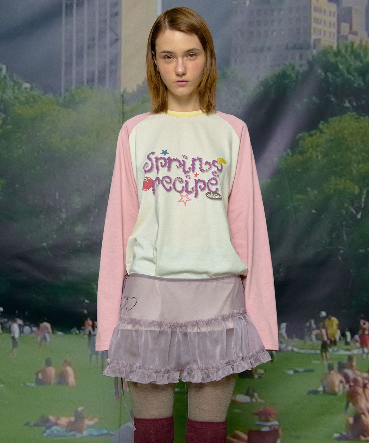 루루서울(LOULOUSEOUL) Glow Sheer Layering Skirt (Gray)
