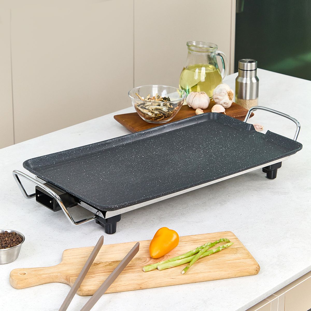 퀸나(QUEENAR) 2in1 마블 와이드 전기그릴 투웨이 고기불판 48cm