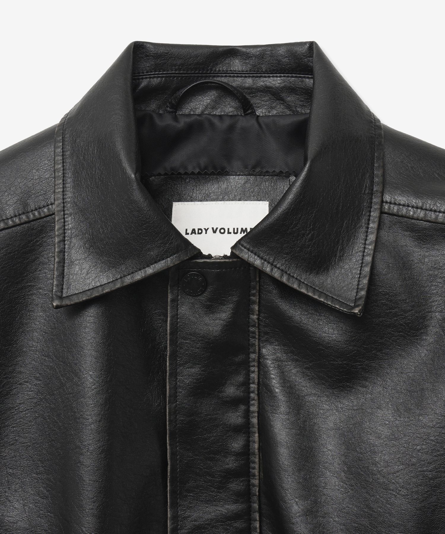 MUSINSA | LADY VOLUME 9182 Vintage Washed Leather Jacket (BLACK)