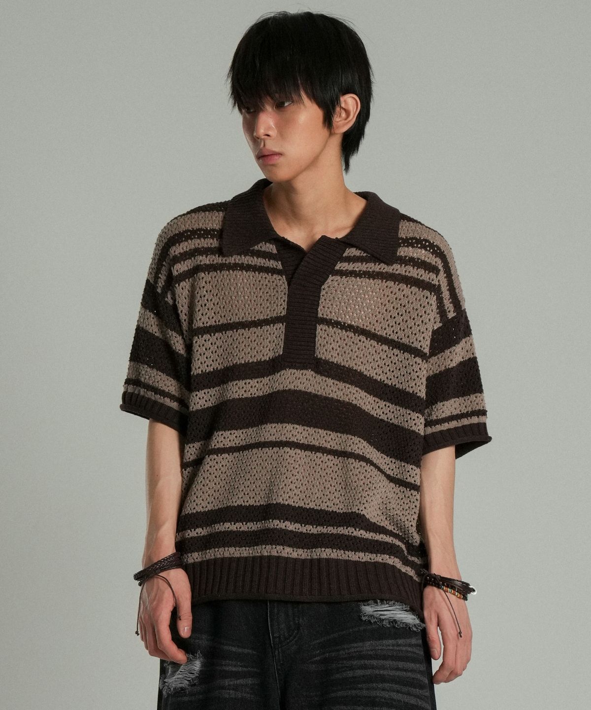 아이돈워너셀(IDWS) Sahara Collar Half-Knit Brown/Beige