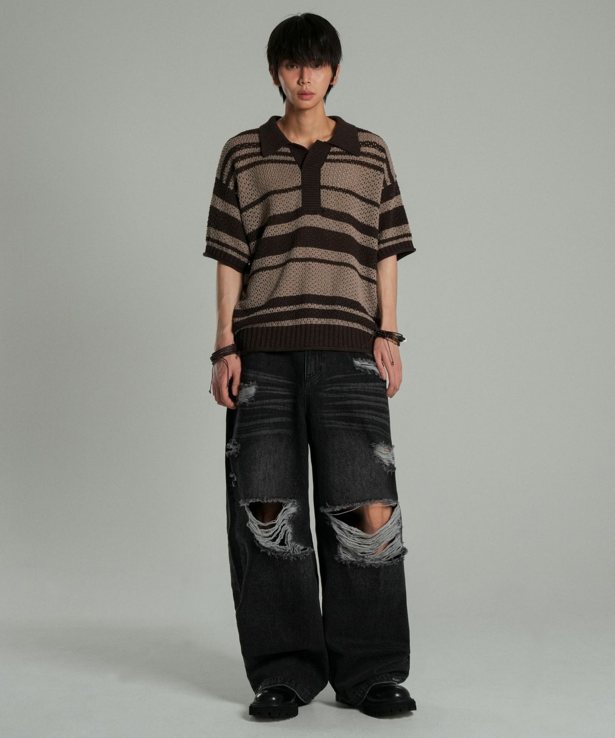 아이돈워너셀(IDWS) Sahara Collar Half-Knit Brown/Beige