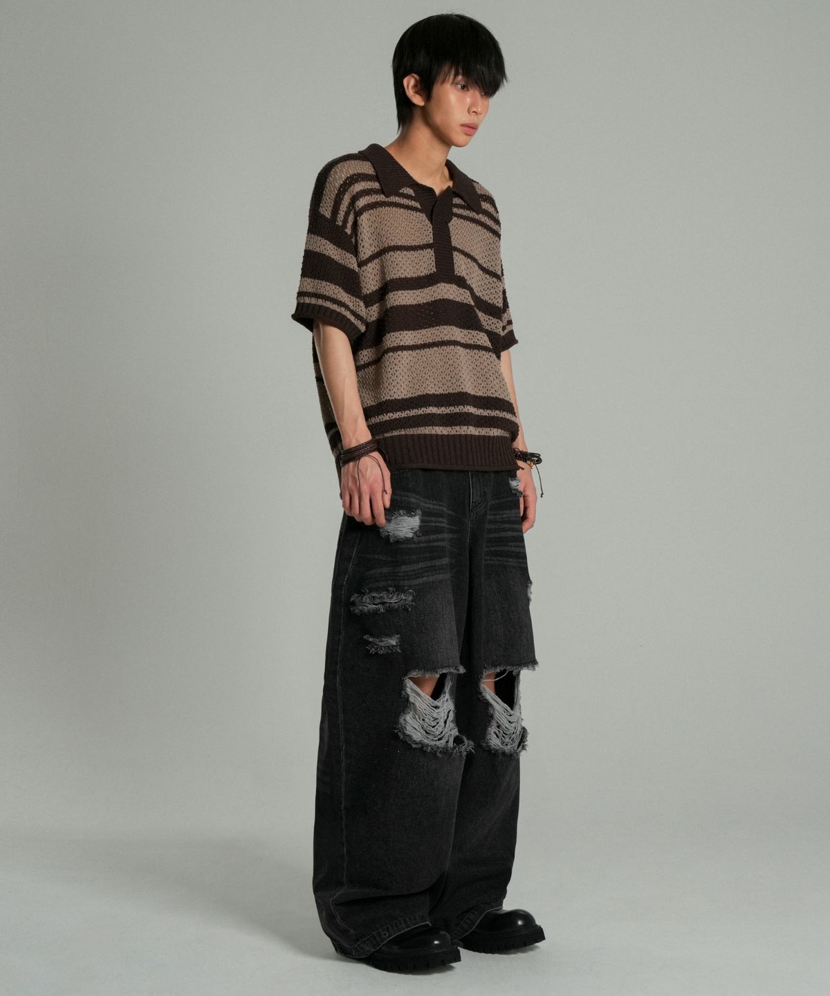 아이돈워너셀(IDWS) Sahara Collar Half-Knit Brown/Beige