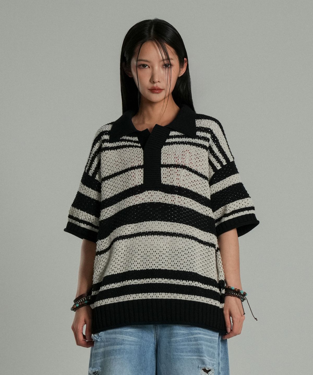 아이돈워너셀(IDWS) Sahara Collar Half-Knit Black/Ivory