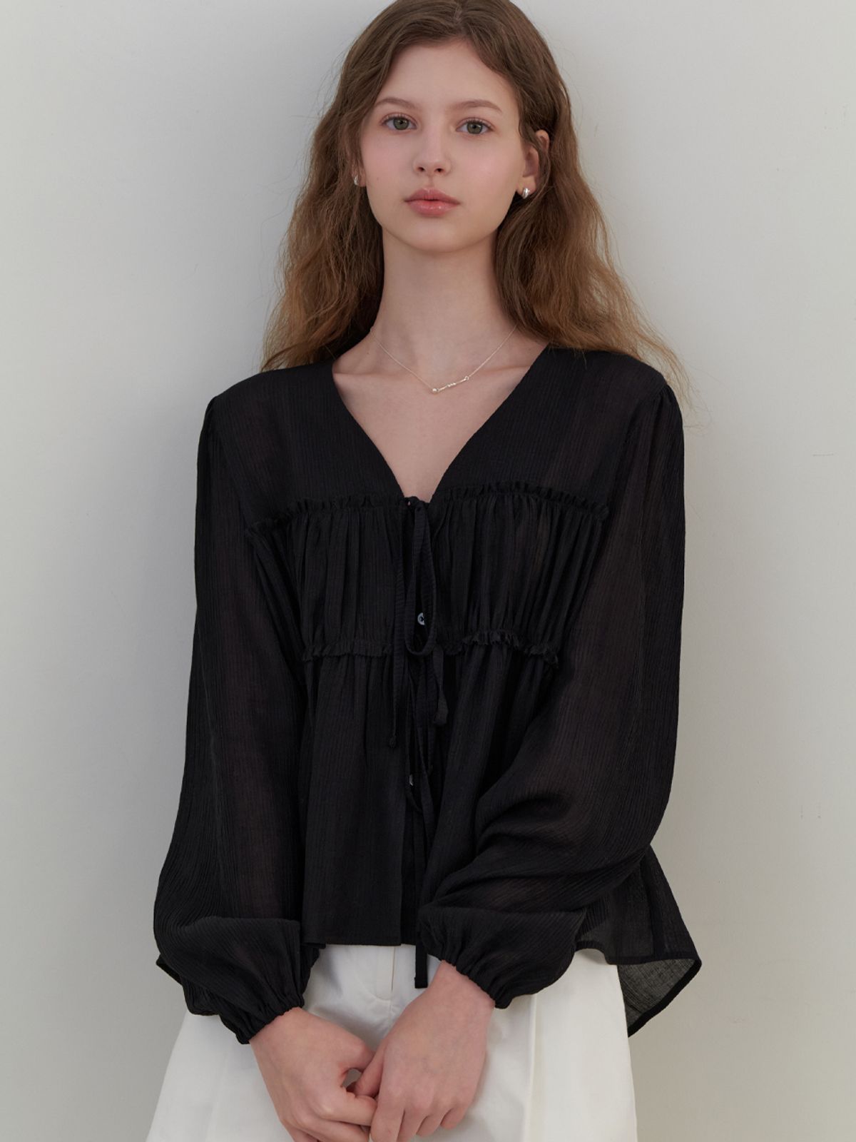 리엘(RE L) [15th] Creampuff blouse (black)