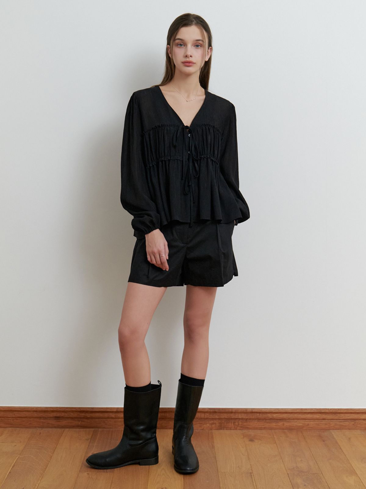 리엘(RE L) [15th] Creampuff blouse (black)