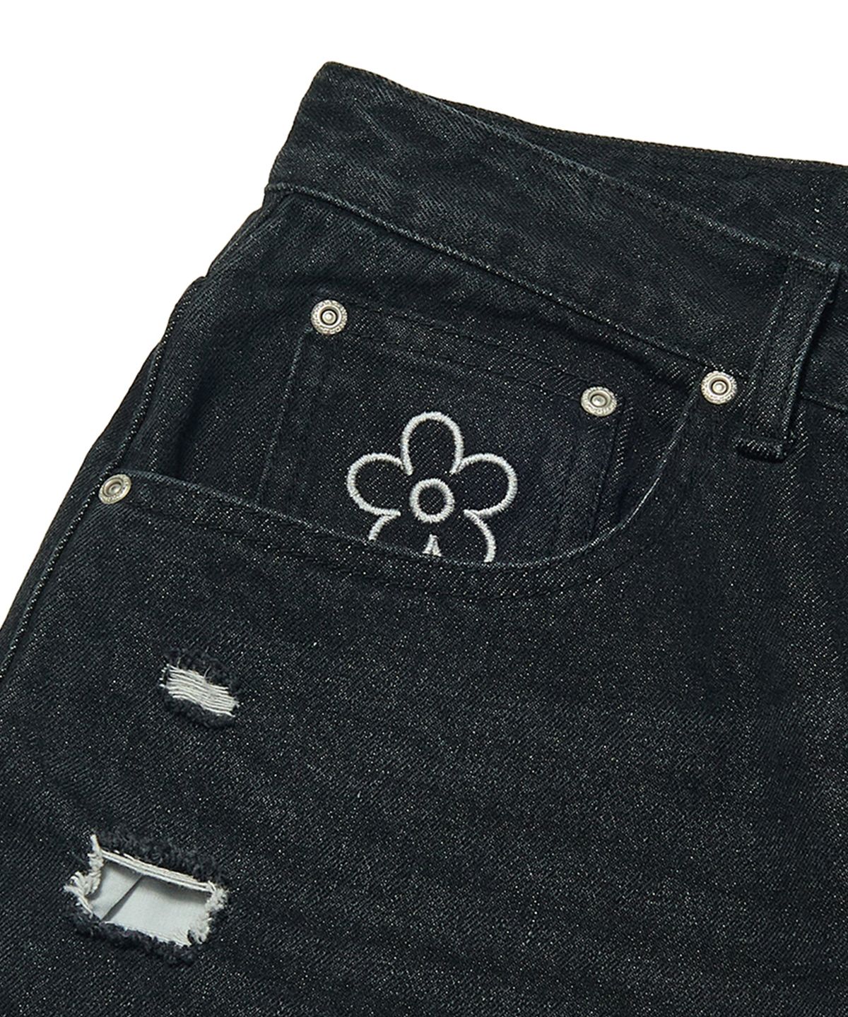 위캔더스(WKNDRS) FLORAL DENIM PANTS (BLACK)